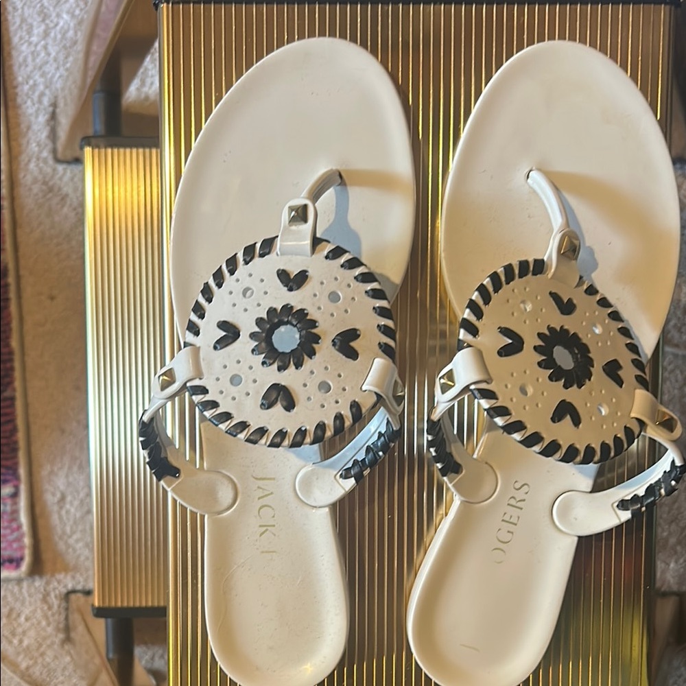 Jack Rogers Cream and Black Thong Sandals